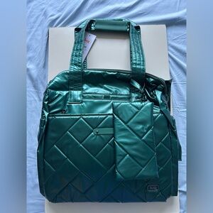 LUG SAUNTER DUFFLE & SWAY POUCH METALLIC WICKEDLY GREEN NWT